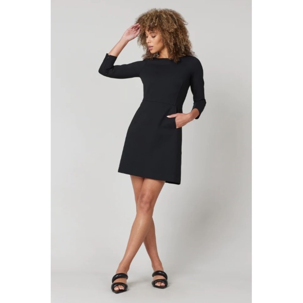 SPANX The Perfect Shift in Black Ponte 3/4 Sleeve Dress Business Small‎